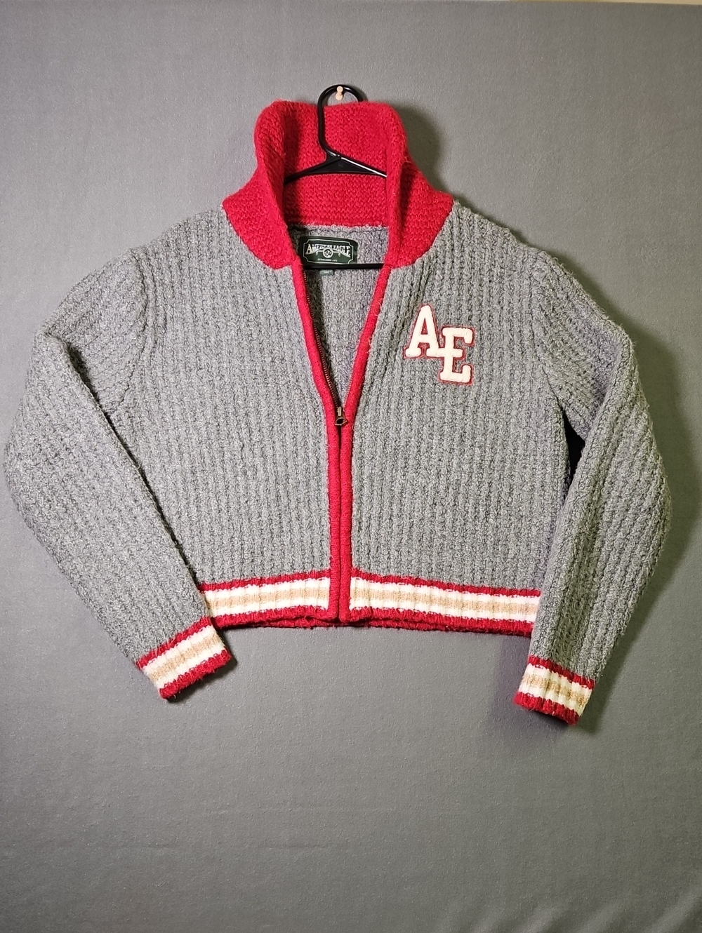 Vintage American Eagle Knit Full Zip Varsity Letterman Sweater Jacket